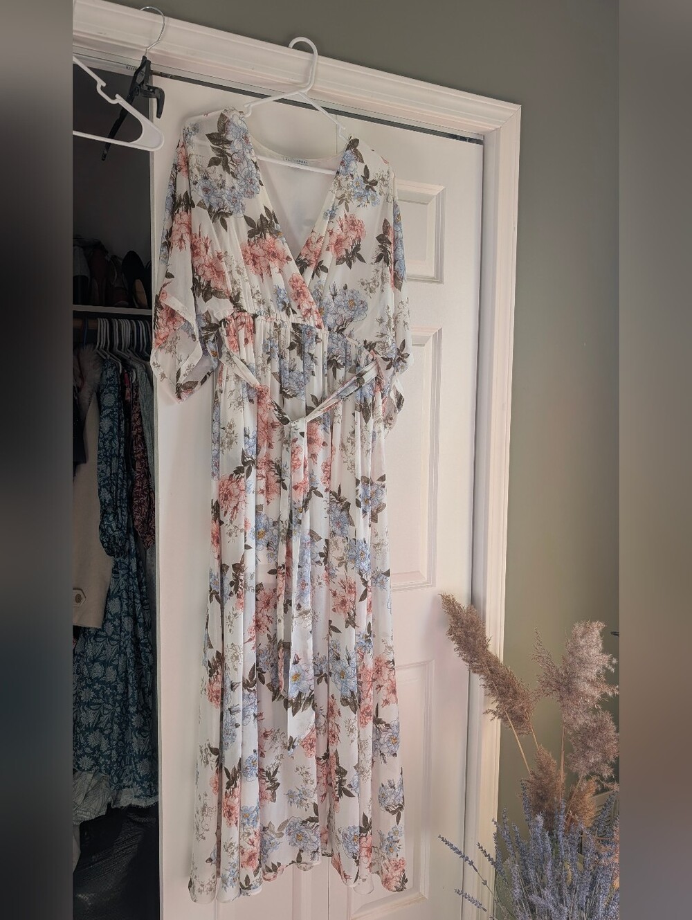 Baltic Born White Floral Maxi Dress with Pink and Blue Blooms
